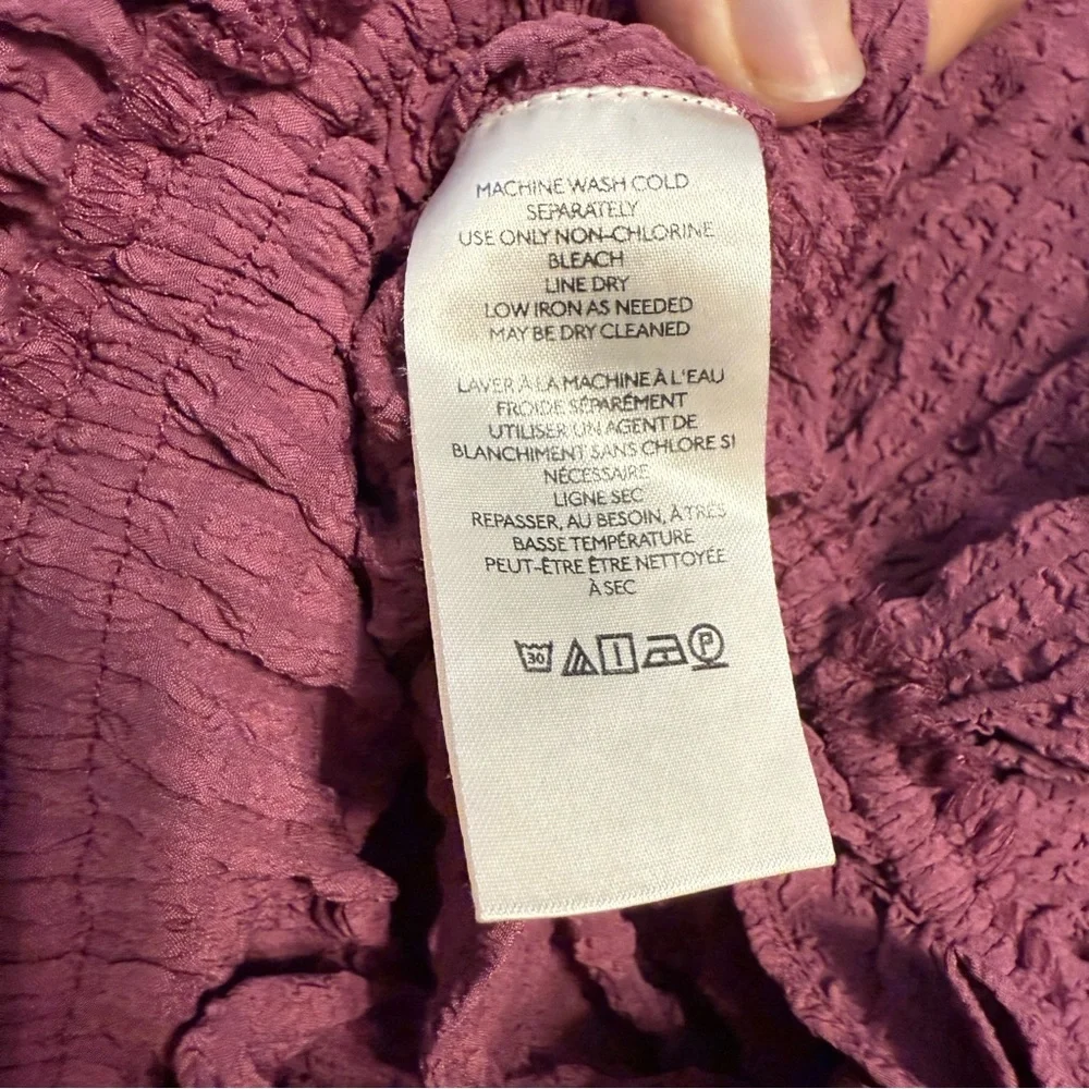 Free People Plum Textured Puff Sleeve‎ Tie Back Peplum Top Size M